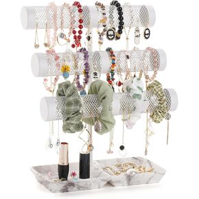 Kerisgo Jewelry Organizer Stand, Earring Holder Rack for Hanging Earrings, Jewlery Tree for Necklaces Bracelets Watches and Rings Large Storage Jewelry Display as Girls Women Gift (White)