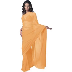 Women's Bollywood Chiffon Plain Sari Festival Uniform Saree Wrap Fabric Unstitched Blouse Piece Party Wear in Kuwait