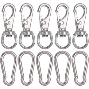 Mixiflor 5 قطع من الفولاذ المقاوم للصدأ دوارة على شكل خطاف للعلم، مع 5 قطع من مشابك الغوص ذات الخطاف المفاجئ وخطافات زنبركية لمغذيات الطيور وسلاسل الحيوانات الأليفة وكابل ربط الكلاب وسلاسل المفاتيح والمزيد in Kuwait