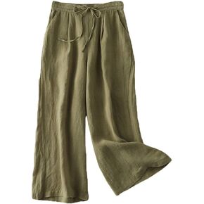 LaovanIn Women's Wide Leg Palazzo Pants Linen Drawstring Cropped Pants Trousers Culottes