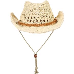 Straw Cowboy Hats for Men&Women Wide Brim Western Cowgirl Hats Classic Cowboy Straw Hat Woven Sun Hat Straw Beach Hat