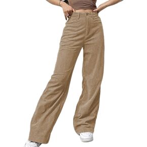 Himosyber Corduroy Pants for Women Wide Leg High Waist Loose Comfy Trousers with Pockets