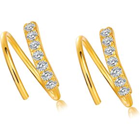 14K White Gold Plated 925 Sterling Silver Twist Wrap Spiral Earrings Double Hoop Climber Cuff Earrings Tiny CZ Cartilage Twist Piercing Earrings for Women Men