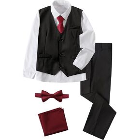 A&J DESIGN Boys 6-Piece Formal Suit Set with Dress Shirts, Vest, Pants, Tie, Bowtie and Pocket Square in Kuwait