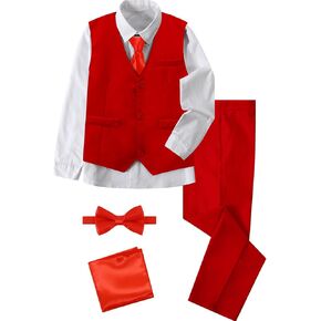 A&J DESIGN Boys 6-Piece Formal Suit Set with Dress Shirts, Vest, Pants, Tie, Bowtie and Pocket Square