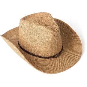 EOGIMI Western Style Classic Cowboy Straw Hat Wide Brim Cowgirl Hat with Belt Buckle