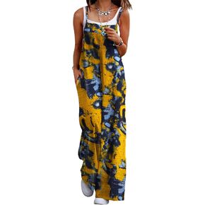 YESNO Women's Summer Boho Casual Jumpsuits Wide Leg Overalls Floral Print Baggy Rompers with Pockets PZZCR