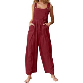 loveimgs Women's Loose Sleeveless Printed Bib Overalls Pockets Wide Leg Palazzo Pants Tank Jumpsuit in Kuwait