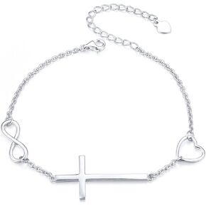 DAOCHONG 925 الفضة الاسترليني الصليب الديني سوار في الإيمان الأمل الحب سوار المسيحية إنفينيتي الحب المجوهرات الكلاسيكية 7 بوصات إلى 9 بوصات in Kuwait