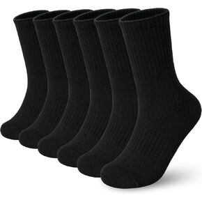 BOOPH Kids Boys Girls Athletic Crew Socks Performance Cushioned Thick Cotton Socks for 5-14 Years 6 Pairs