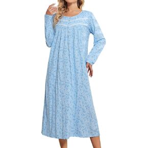 IZZY + TOBY Long Sleeve Cotton Nightgowns for Women Soft Ladies Cotton Nightgown Long Sleep Dress Nightdress Nighties