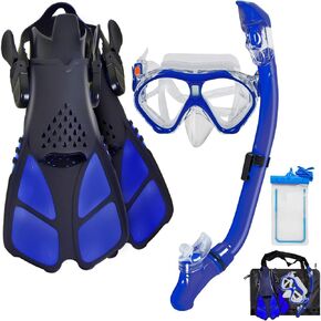 Aisrida Kids Snorkeling Set Children Mask Fin Snorkel Set Snorkeling Gear Snorkel Mask + Adjustable Swimming Kids Flippers+ Dry Snorkel Tube + Travel Bags