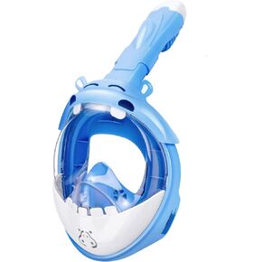 قناع الغطس لكامل الوجه للأطفال من جيميت، مجموعة غطس للأطفال رؤية بانورامية 180 درجة مع حامل الكاميرا، جزء علوي جاف قابل للطي ومضاد للتسرب ومضاد للضباب للغطس للأولاد والبنات in Kuwait