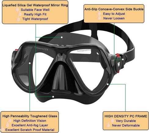 WACOOL Adults Snorkeling Snorkel Scuba Diving Package Set Gear with Travel Full Foot Short Swim Pocket Fins Anti-Fog Coated Glass Silicon Mouth Piece Purge Valve and Anti-Splash in Kuwait