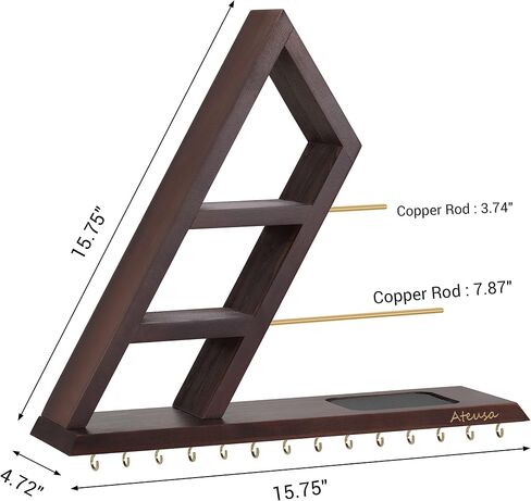 Ateusa Wooden Necklace Holder Wall Mount Jewelry Holder Stand and Earring Holder Organizer Boho Wall Decor Jewelry Organizer with 14 Hooks 2 CopperRods | Gift Ideas, for Women. Natural in Kuwait