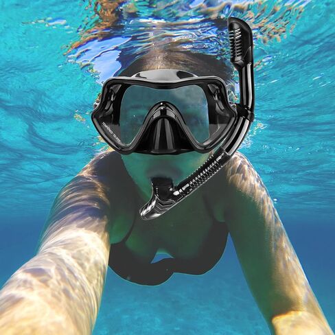 مجموعة كريتي ماسك فين للغوص مع معدات الغطس للبالغين، قناع غوص ذو رؤية بانورامية، زعانف رحلة، أنبوب للغطس العلوي الجاف + حقائب سفر، أنبوب للغطس للسباحة في اللفة in Kuwait