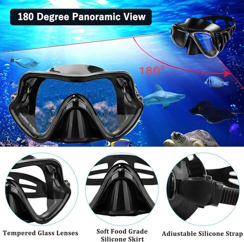 مجموعة كريتي ماسك فين للغوص مع معدات الغطس للبالغين، قناع غوص ذو رؤية بانورامية، زعانف رحلة، أنبوب للغطس العلوي الجاف + حقائب سفر، أنبوب للغطس للسباحة في اللفة in Kuwait