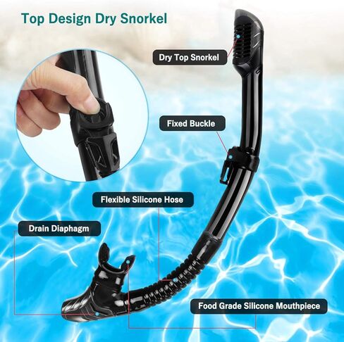 مجموعة كريتي ماسك فين للغوص مع معدات الغطس للبالغين، قناع غوص ذو رؤية بانورامية، زعانف رحلة، أنبوب للغطس العلوي الجاف + حقائب سفر، أنبوب للغطس للسباحة في اللفة in Kuwait