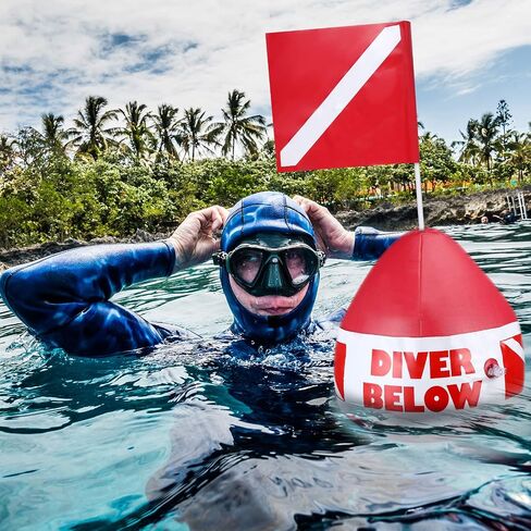 Maitys 2 Pieces Heavy Duty PVC Dive Flag Float Freediving Rope Set Inflatable Signal Floater with Dive Flag Freediving Lanyard Leash for Snorkeling Water Sport Signaling Swimming Boating Fishing in Saudi Arabia