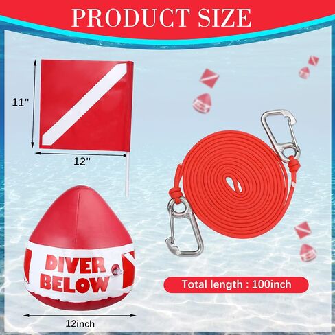 Maitys 2 Pieces Heavy Duty PVC Dive Flag Float Freediving Rope Set Inflatable Signal Floater with Dive Flag Freediving Lanyard Leash for Snorkeling Water Sport Signaling Swimming Boating Fishing in Saudi Arabia