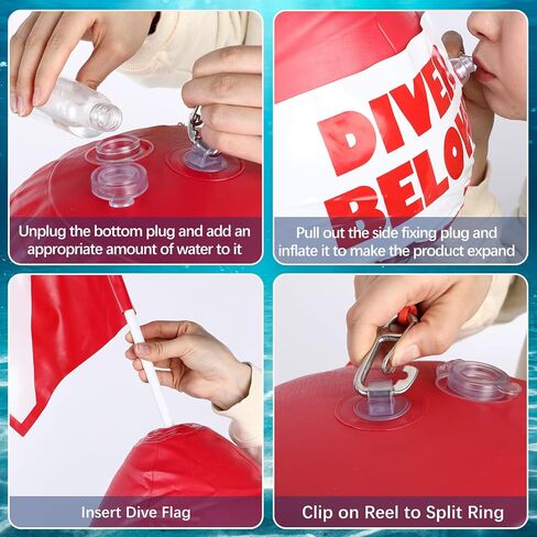 Maitys 2 Pieces Heavy Duty PVC Dive Flag Float Freediving Rope Set Inflatable Signal Floater with Dive Flag Freediving Lanyard Leash for Snorkeling Water Sport Signaling Swimming Boating Fishing in Saudi Arabia