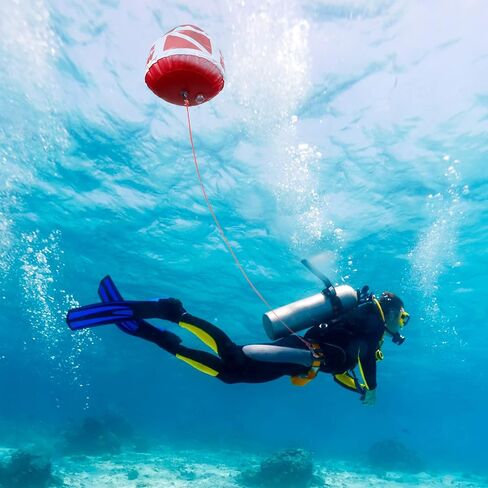 Maitys 2 Pieces Heavy Duty PVC Dive Flag Float Freediving Rope Set Inflatable Signal Floater with Dive Flag Freediving Lanyard Leash for Snorkeling Water Sport Signaling Swimming Boating Fishing in Saudi Arabia