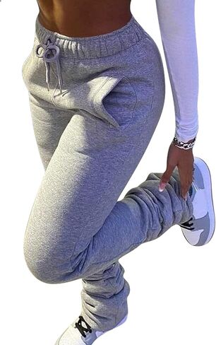 HuiSiFang Women Stacked Pants Fleece Sweatpants Thicked Warm Jogging Casual Ruched Workout Active Jogger Pants in Saudi Arabia