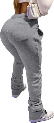 HuiSiFang Women Stacked Pants Fleece Sweatpants Thicked Warm Jogging Casual Ruched Workout Active Jogger Pants in Saudi Arabia