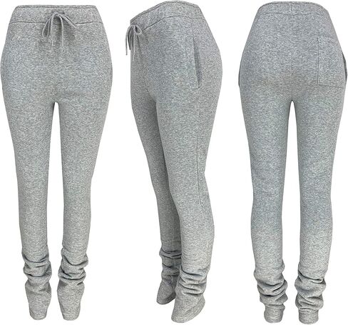 HuiSiFang Women Stacked Pants Fleece Sweatpants Thicked Warm Jogging Casual Ruched Workout Active Jogger Pants in Saudi Arabia