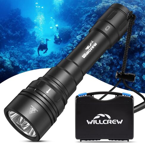 مصباح غوص احترافي من Willcrew DX150 بقوة 15000 لومن، مصباح غوص مقاوم للماء وقابل لإعادة الشحن تحت الماء، 4 أوضاع إضاءة مع شاحن وصندوق أدوات in Kuwait