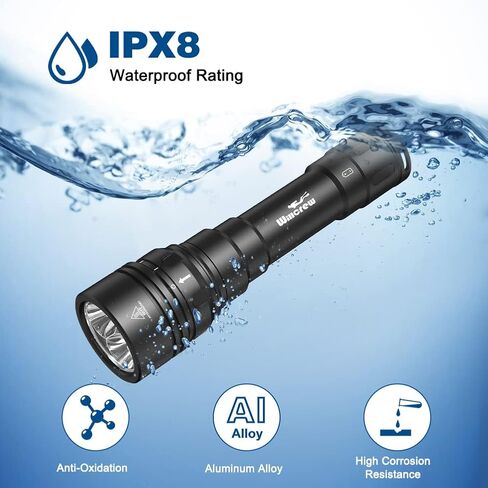 مصباح غوص احترافي من Willcrew DX150 بقوة 15000 لومن، مصباح غوص مقاوم للماء وقابل لإعادة الشحن تحت الماء، 4 أوضاع إضاءة مع شاحن وصندوق أدوات in Kuwait