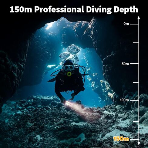 مصباح غوص احترافي من Willcrew DX150 بقوة 15000 لومن، مصباح غوص مقاوم للماء وقابل لإعادة الشحن تحت الماء، 4 أوضاع إضاءة مع شاحن وصندوق أدوات in Kuwait