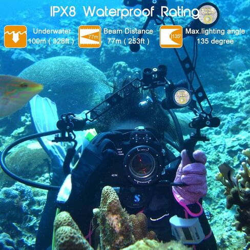 APLOS AP70 Scuba Diving Video Light, 6000 Lumen, 135 Degrees Wide Beam Angle, Underwater Flashlight with Red UV Light in Kuwait