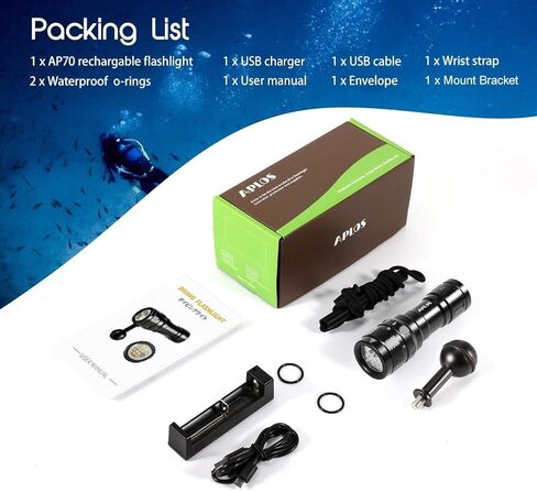 APLOS AP70 Scuba Diving Video Light, 6000 Lumen, 135 Degrees Wide Beam Angle, Underwater Flashlight with Red UV Light in Kuwait