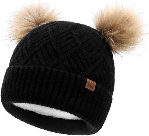 Hpegny Kids Winter Hats and scarf Sets baby beanie Double Pom Pom Toddler Winter Hat for 2-12 Year Old Boys and Girls. in Kuwait