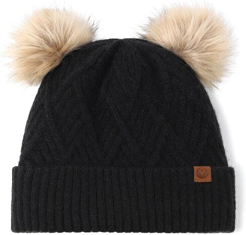 Hpegny Kids Winter Hats and scarf Sets baby beanie Double Pom Pom Toddler Winter Hat for 2-12 Year Old Boys and Girls. in Kuwait