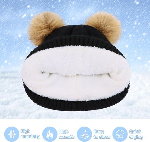 Hpegny Kids Winter Hats and scarf Sets baby beanie Double Pom Pom Toddler Winter Hat for 2-12 Year Old Boys and Girls. in Kuwait