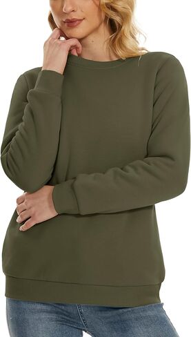 MAGCOMSEN المرأة شيربا اصطف بلوزات الحرارية عادية Crewneck كنزة صوف شتاء دافئ سميكة طويلة الأكمام بلايز in Saudi Arabia