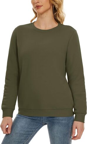 MAGCOMSEN المرأة شيربا اصطف بلوزات الحرارية عادية Crewneck كنزة صوف شتاء دافئ سميكة طويلة الأكمام بلايز in Saudi Arabia