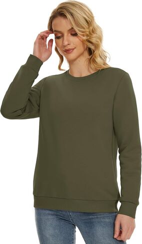 MAGCOMSEN المرأة شيربا اصطف بلوزات الحرارية عادية Crewneck كنزة صوف شتاء دافئ سميكة طويلة الأكمام بلايز in Saudi Arabia