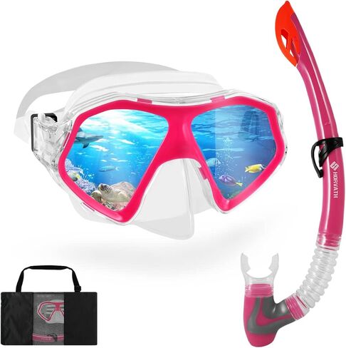 مجموعة SH HORVATH للغطس، قناع غوص للأطفال شبه جاف أعلى 180 رؤية بانورامية واسعة ونافذتين من الزجاج المقسى قناع الغطس للصغار مضاد للتسرب وسهل التنفس لعمر 5-14 عامًا للشباب والأولاد والبنات in Kuwait