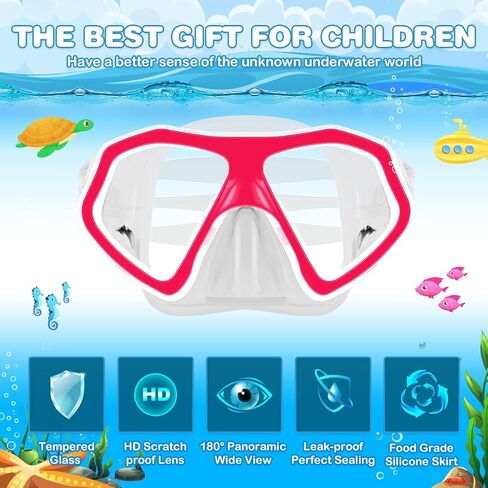 مجموعة SH HORVATH للغطس، قناع غوص للأطفال شبه جاف أعلى 180 رؤية بانورامية واسعة ونافذتين من الزجاج المقسى قناع الغطس للصغار مضاد للتسرب وسهل التنفس لعمر 5-14 عامًا للشباب والأولاد والبنات in Kuwait