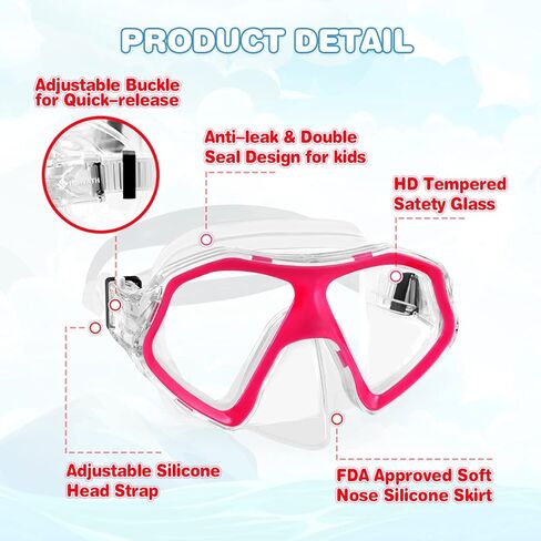 مجموعة SH HORVATH للغطس، قناع غوص للأطفال شبه جاف أعلى 180 رؤية بانورامية واسعة ونافذتين من الزجاج المقسى قناع الغطس للصغار مضاد للتسرب وسهل التنفس لعمر 5-14 عامًا للشباب والأولاد والبنات in Kuwait