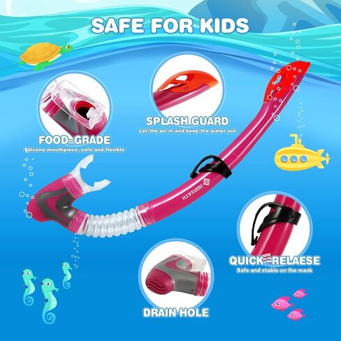 مجموعة SH HORVATH للغطس، قناع غوص للأطفال شبه جاف أعلى 180 رؤية بانورامية واسعة ونافذتين من الزجاج المقسى قناع الغطس للصغار مضاد للتسرب وسهل التنفس لعمر 5-14 عامًا للشباب والأولاد والبنات in Kuwait