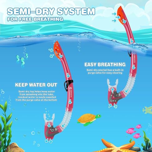 مجموعة SH HORVATH للغطس، قناع غوص للأطفال شبه جاف أعلى 180 رؤية بانورامية واسعة ونافذتين من الزجاج المقسى قناع الغطس للصغار مضاد للتسرب وسهل التنفس لعمر 5-14 عامًا للشباب والأولاد والبنات in Kuwait