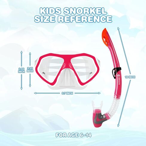 مجموعة SH HORVATH للغطس، قناع غوص للأطفال شبه جاف أعلى 180 رؤية بانورامية واسعة ونافذتين من الزجاج المقسى قناع الغطس للصغار مضاد للتسرب وسهل التنفس لعمر 5-14 عامًا للشباب والأولاد والبنات in Kuwait