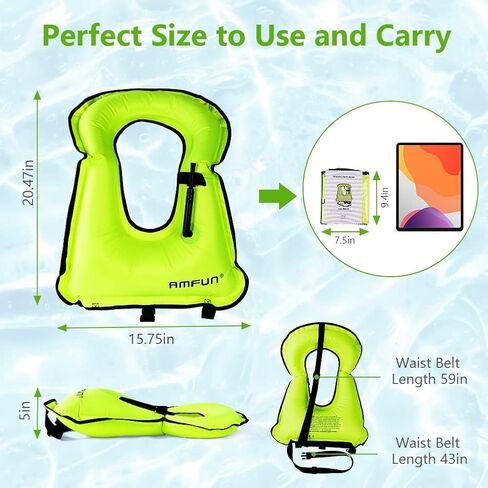 Snorkel Vest, Inflatable Swimming Vest for Adults, Adjustable Snorkeling Vest Swimming Jacket for Outdoor Kayaking Buoyancy Diving Surfing Water Sports Safety (Green) in Saudi Arabia