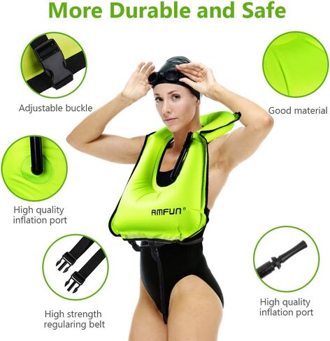 Snorkel Vest, Inflatable Swimming Vest for Adults, Adjustable Snorkeling Vest Swimming Jacket for Outdoor Kayaking Buoyancy Diving Surfing Water Sports Safety (Green) in Saudi Arabia