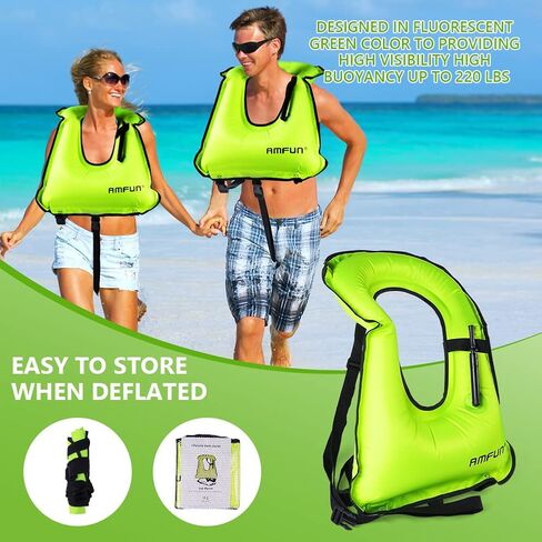 Snorkel Vest, Inflatable Swimming Vest for Adults, Adjustable Snorkeling Vest Swimming Jacket for Outdoor Kayaking Buoyancy Diving Surfing Water Sports Safety (Green) in Saudi Arabia