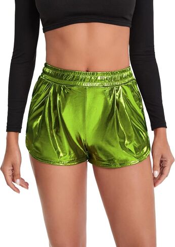 SweatyRocks Women's Metallic Shorts Elastic Waist Shiny Pants in Kuwait